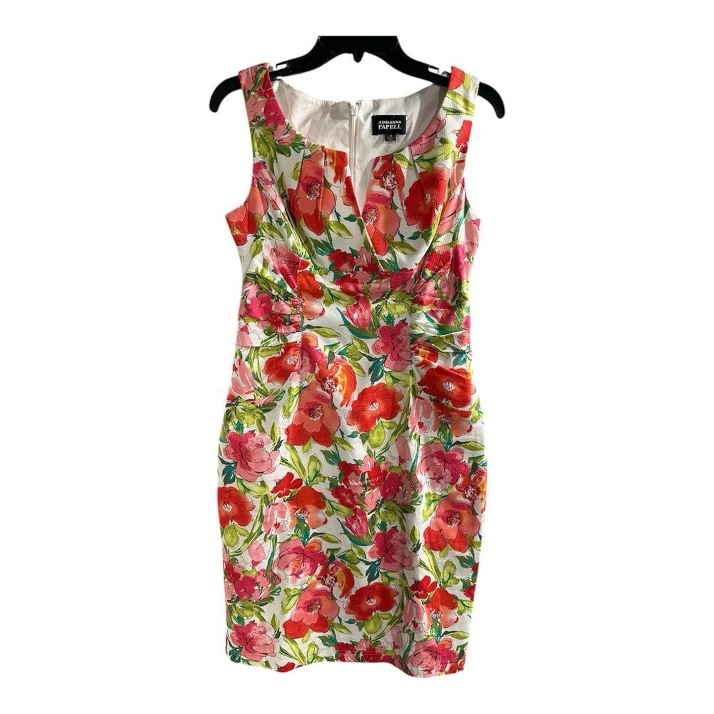 Adrianna Papell White Midi Dress with Red & Pink Floral Print